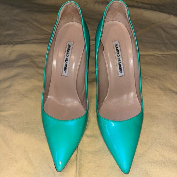 Manolo Blahnik Teal Patent Leather BB Pumps - 39 - Picture 1 of 6
